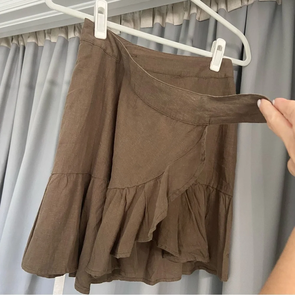 FREE PEOPLE Linen Ruffle Mini Wrap Skirt Size 0